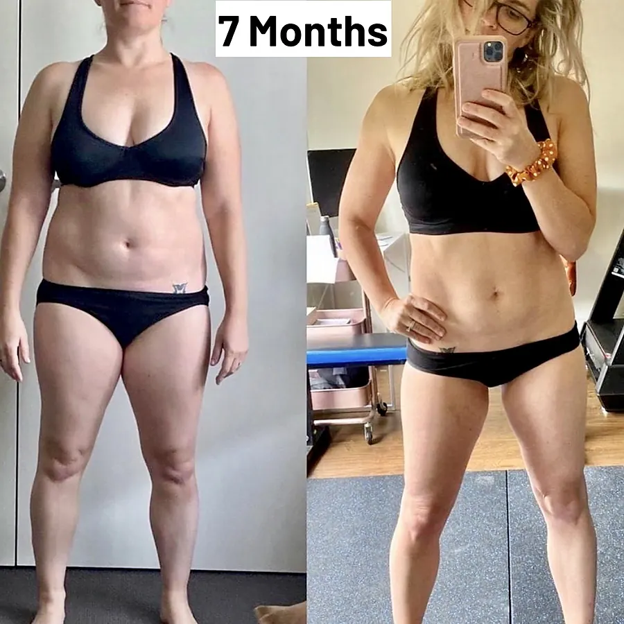 Avant/après d’une cliente après 7 mois de remise en forme